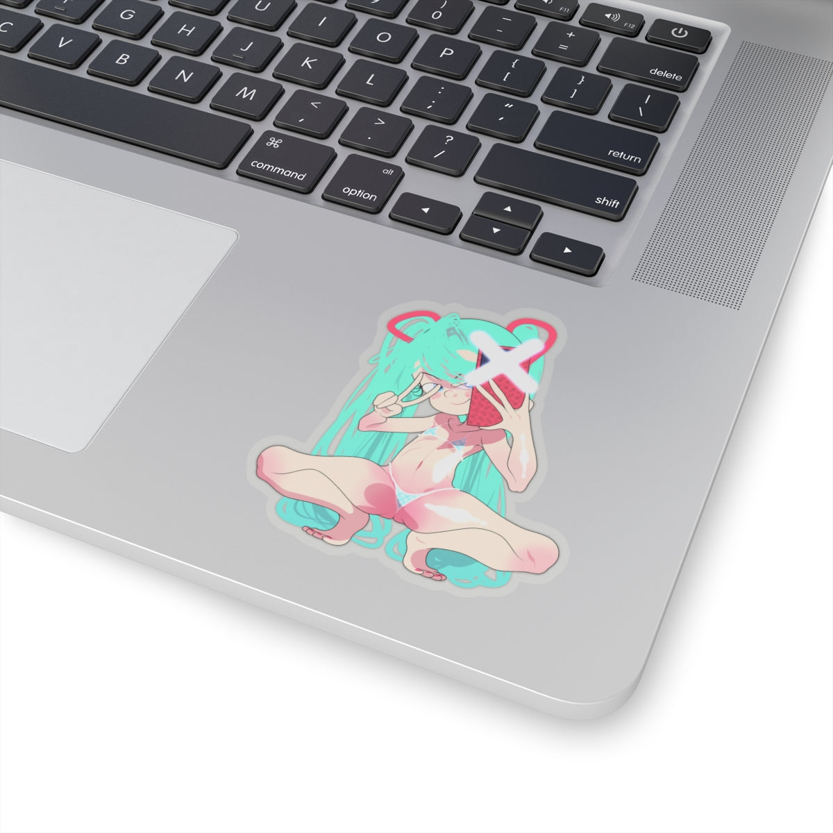 Anime Selfie Girl Kiss-Cut Sticker – Cute Pastel Otaku Laptop Decal
