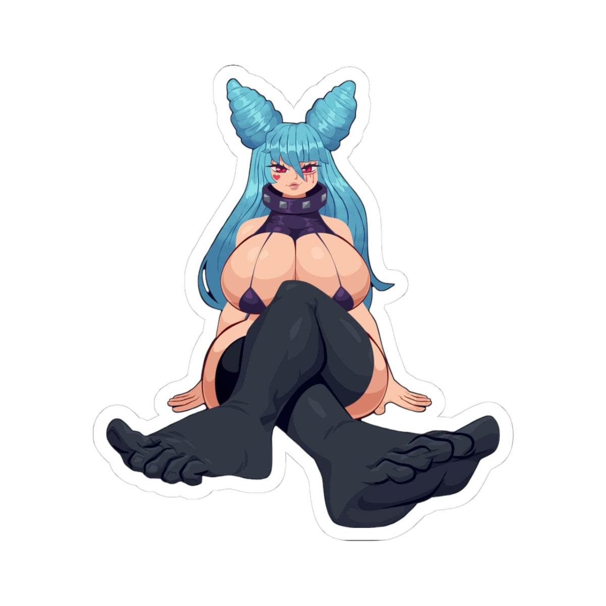 Teal-Haired Succubus in Latex Squats for Thick Demon Cock - NSFW Adult Anime Sticker