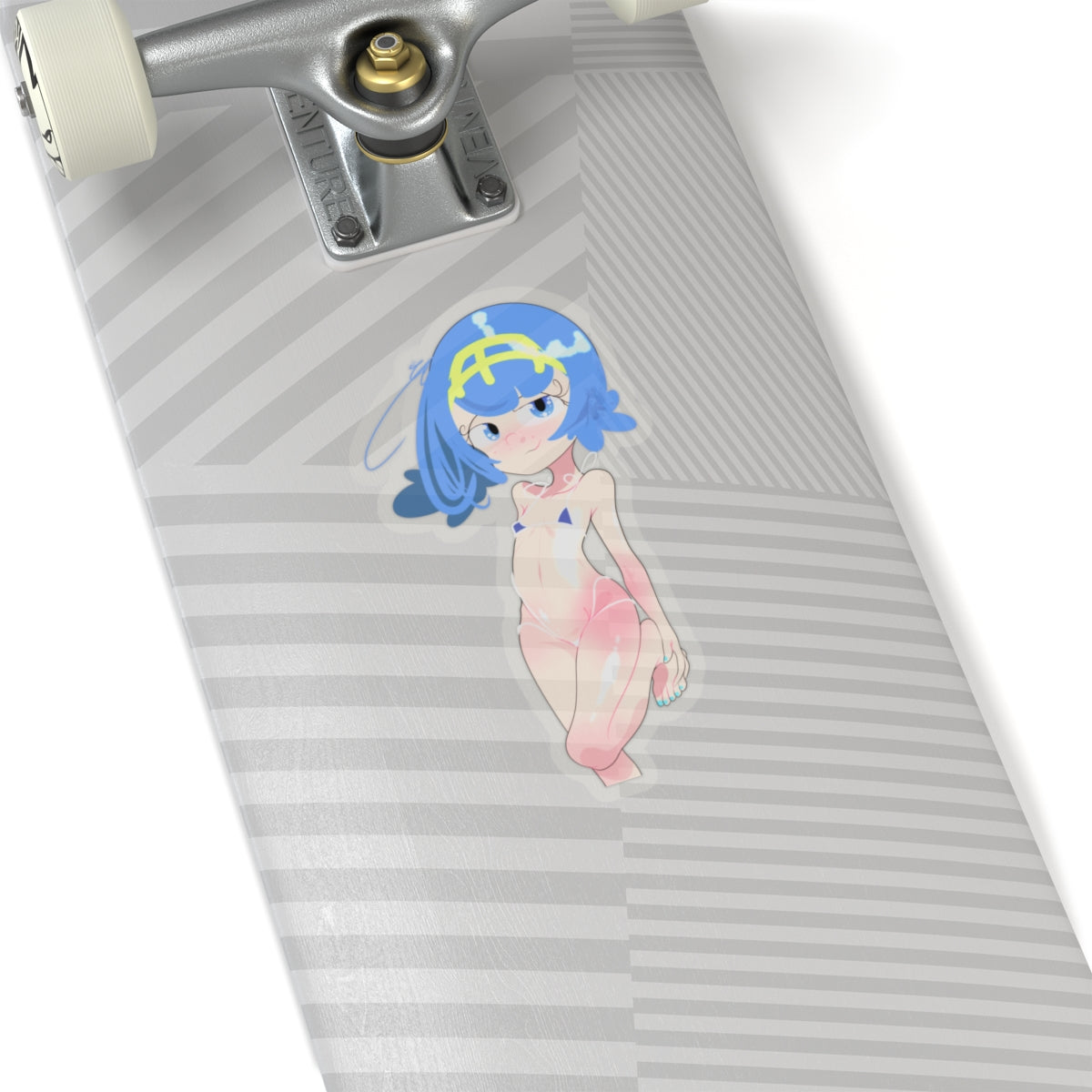 Anime Girl Kiss-Cut Sticker — Cute Blue-Haired Character Laptop Decal