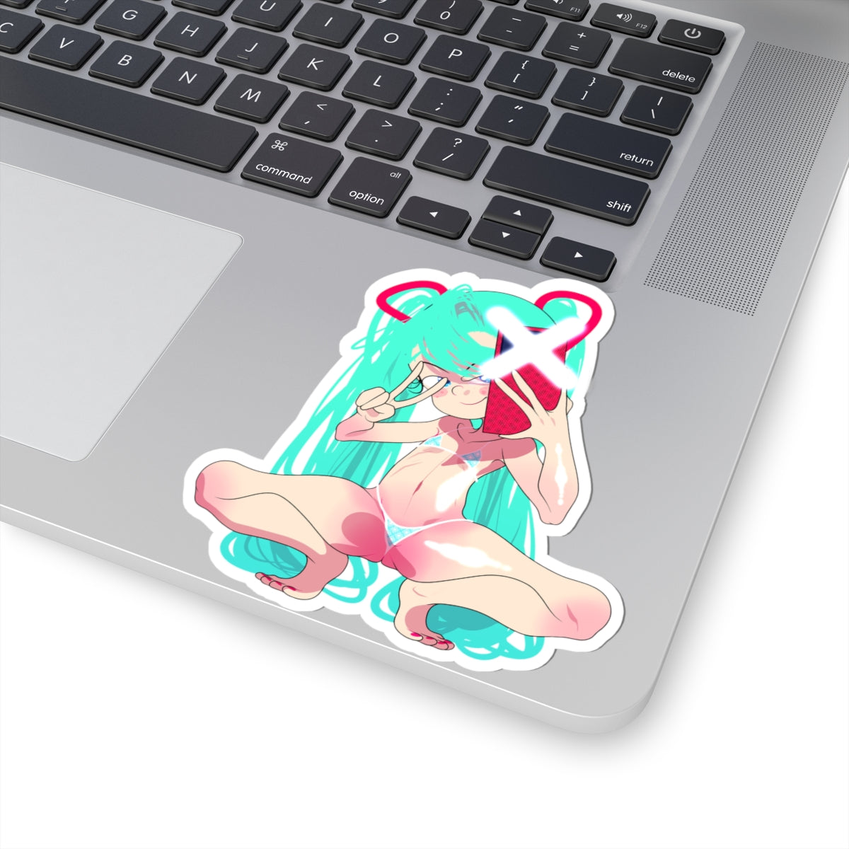 Anime Selfie Girl Kiss-Cut Sticker – Cute Pastel Otaku Laptop Decal