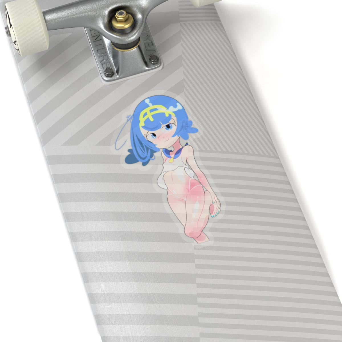 Anime Girl Kiss-Cut Sticker — Cute Blue Hair Character Laptop Decal
