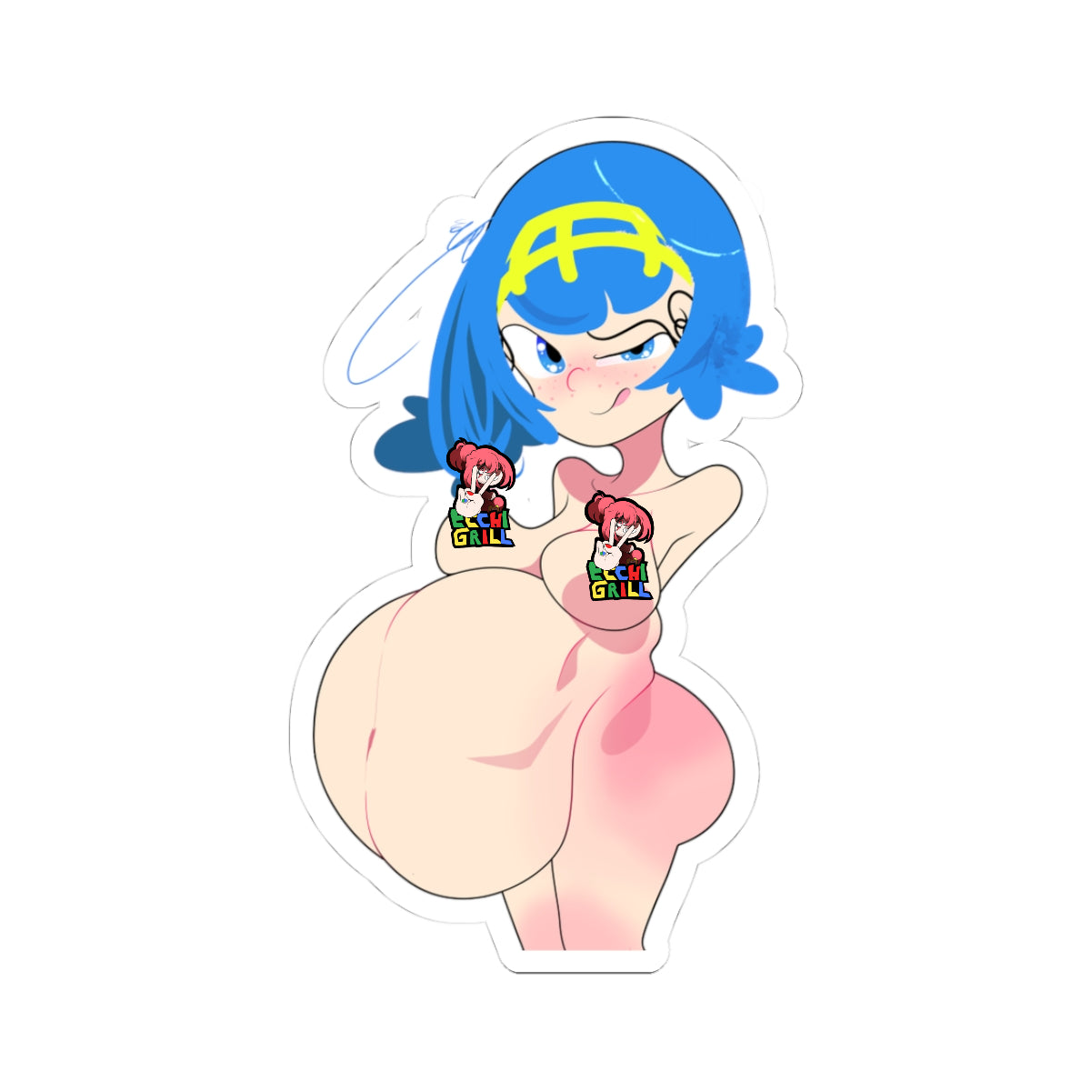 Busty Blue-Haired Anime Sticker — Kiss-Cut Decorative Decal