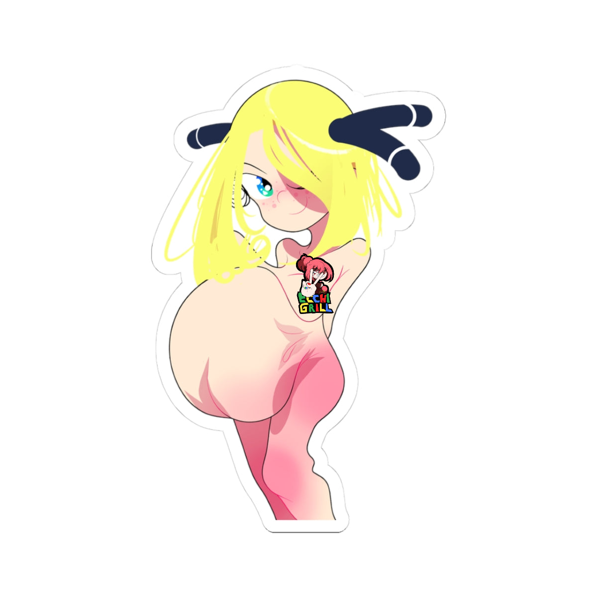 Anime Pin-Up Kiss-Cut Sticker — Cute Blonde Busty Character