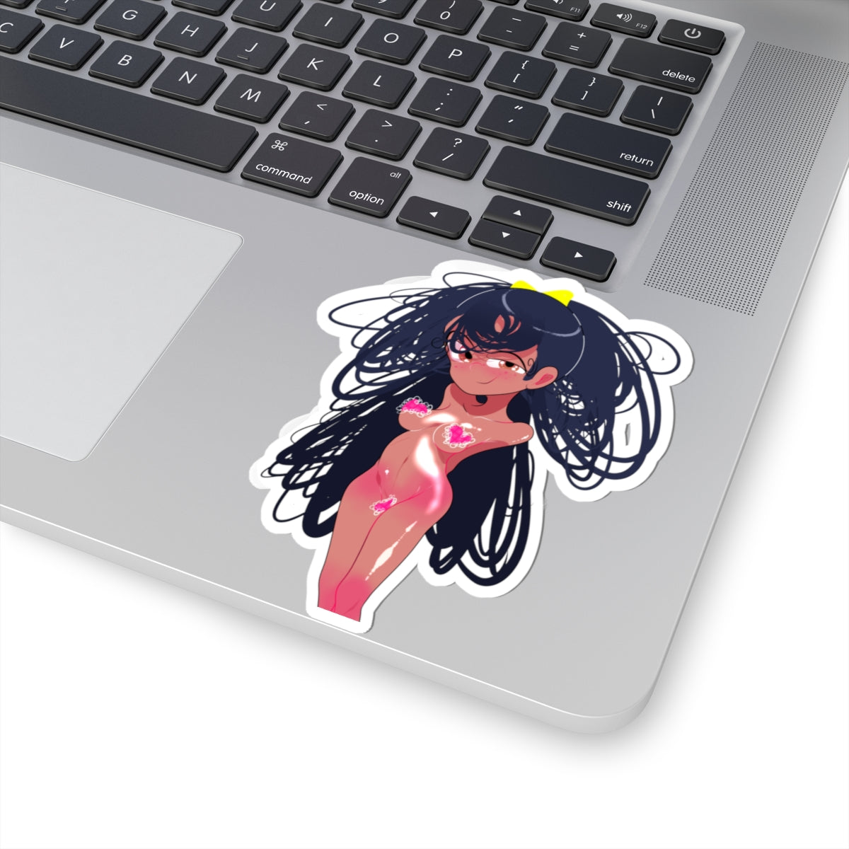 Anime Pinup Kiss-Cut Sticker — Cute Glowing Heart Girl Vinyl Decal