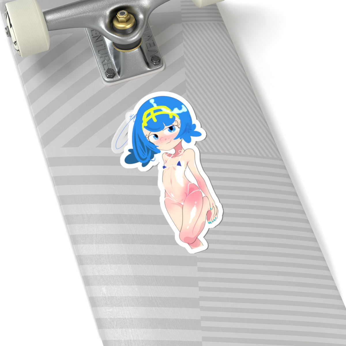 Anime Girl Kiss-Cut Sticker — Cute Blue-Haired Character Laptop Decal