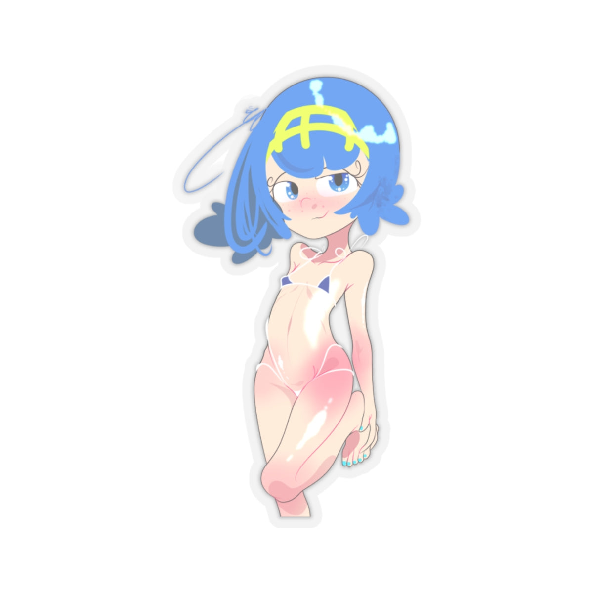 Anime Girl Kiss-Cut Sticker — Cute Blue-Haired Character Laptop Decal