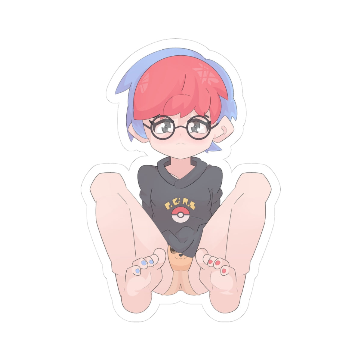 Cute Red/Blue-Haired Girl Spreads Legs Wide - Nerdy Glasses Cutie - NSFW Adult Anime Sticker