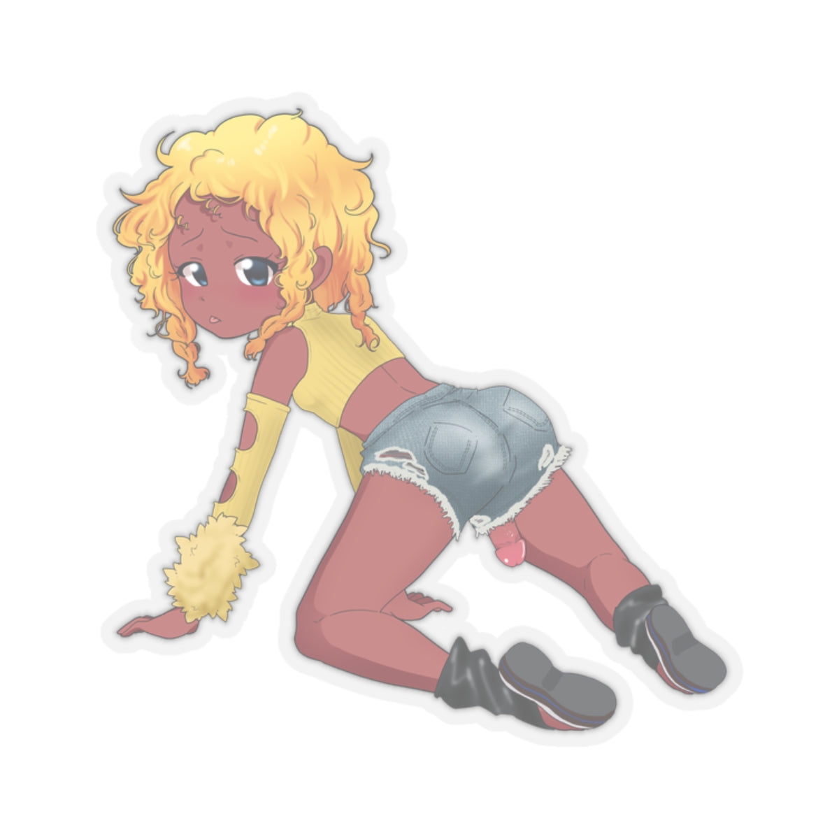 Curly Blonde Anime Futanari Girl Sticker