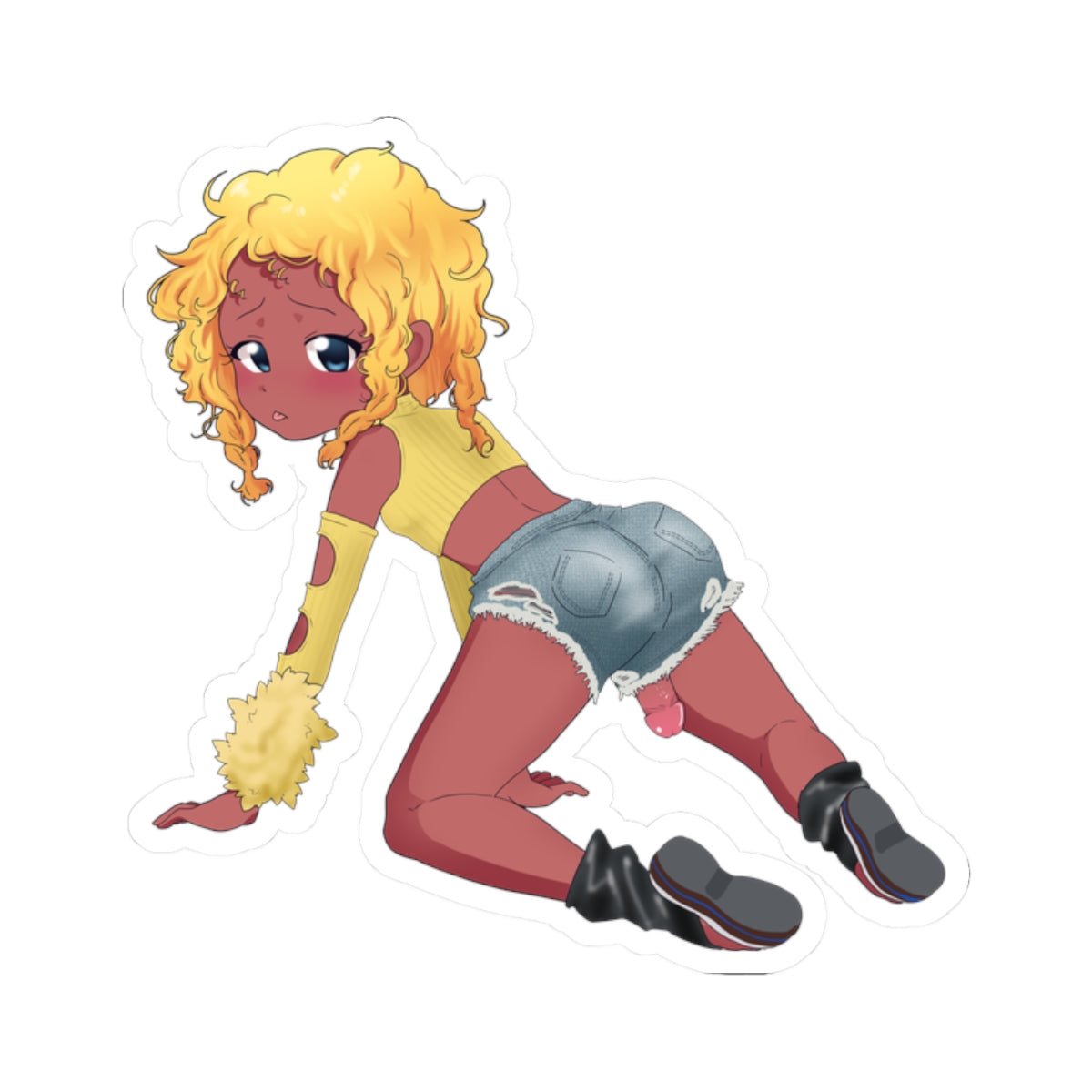 Curly Blonde Anime Futanari Girl Sticker