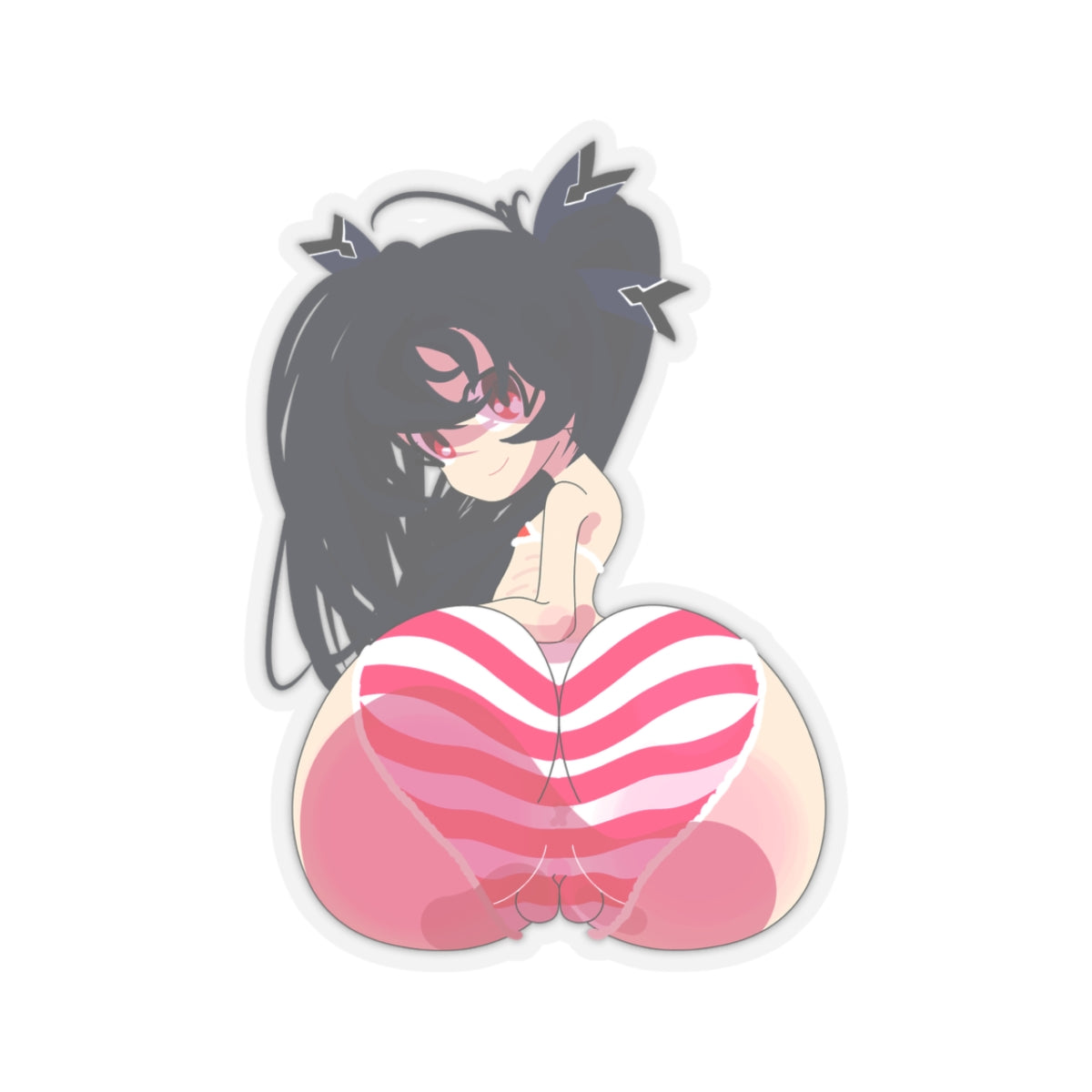 Anime Pinup Cute Blushing Girl with Striped Panty