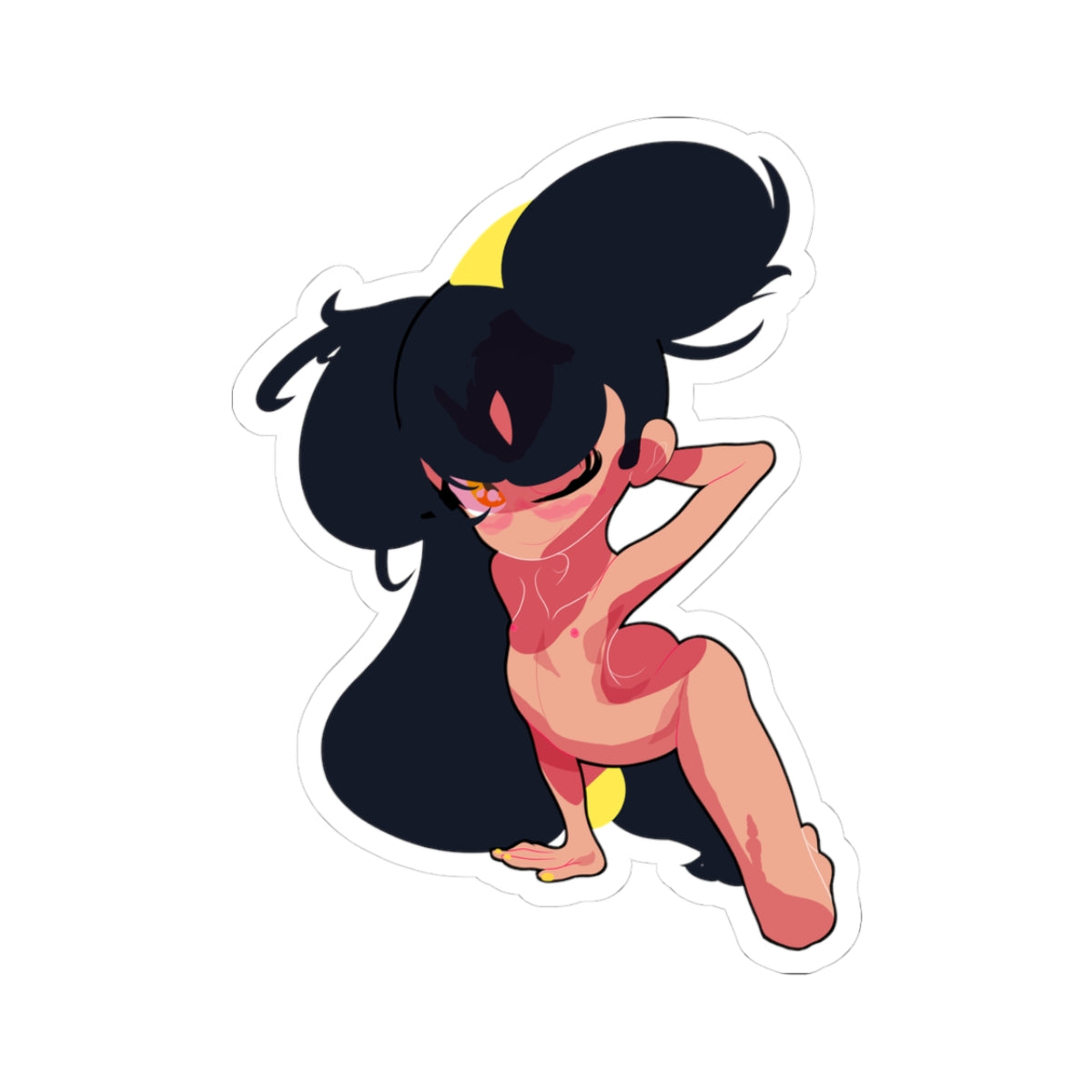 Cute Anime Girl Kiss-Cut Sticker — Sassy Long-Hair Character Decal for Laptops & Water Bottles