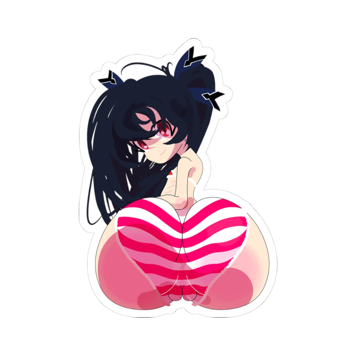 Anime Pinup Cute Blushing Girl with Striped Panty