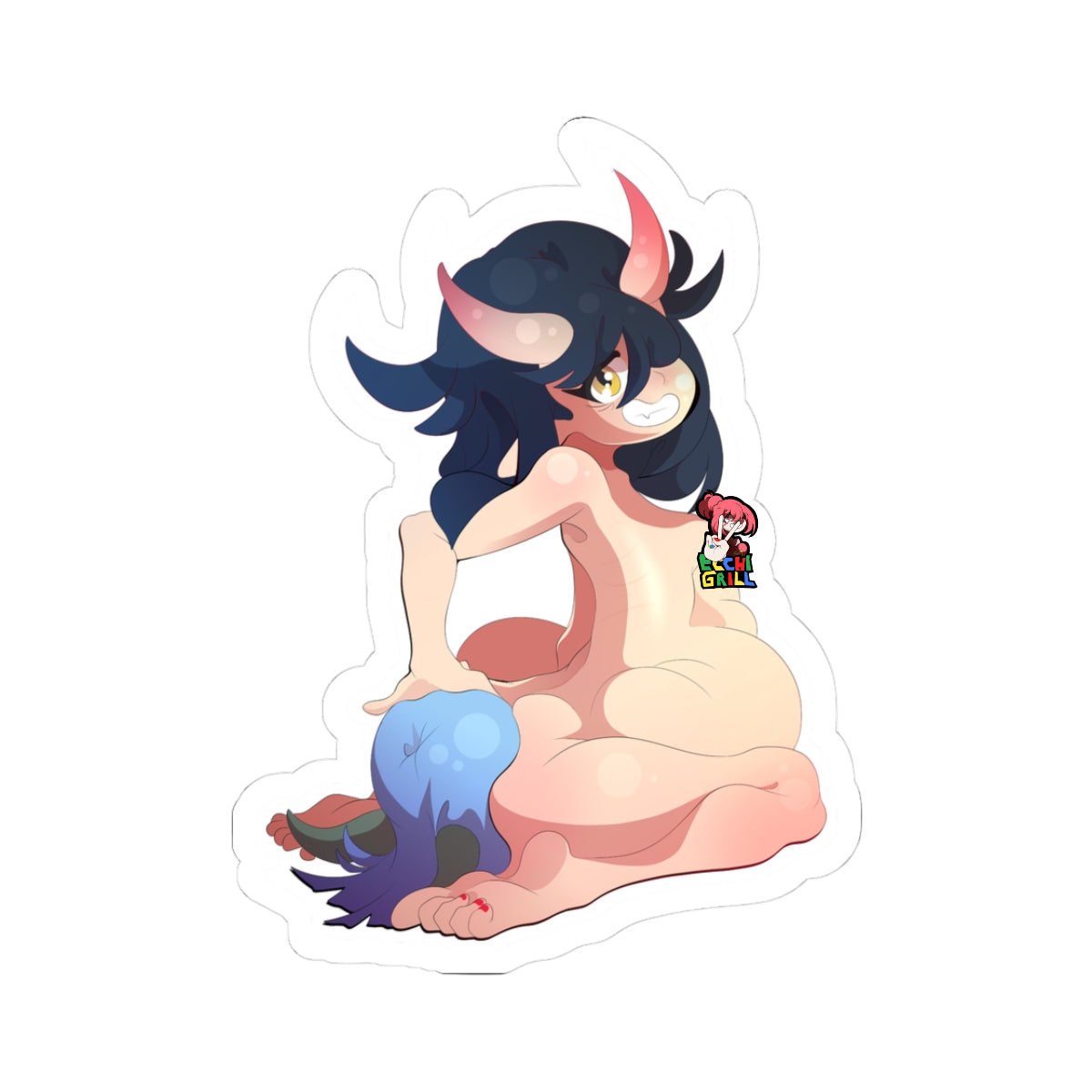 Butt Vore Kiss-Cut Stickers, Analvore Oni Girl Sticker, Kawaii Sticker