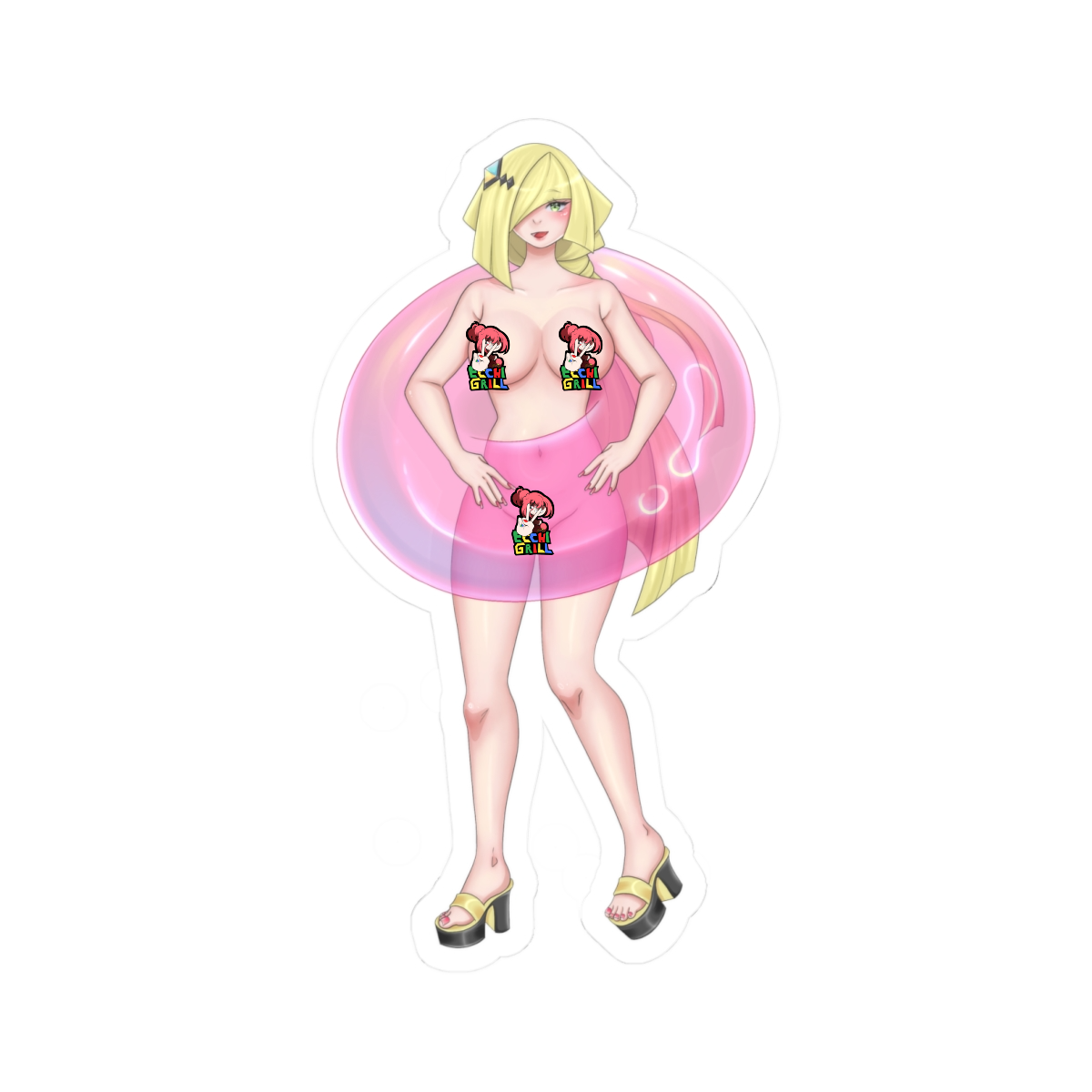 Blonde Anime Floatie Nude Big Tits in Pink Pool Ring - NSFW Adult Anime Sticker