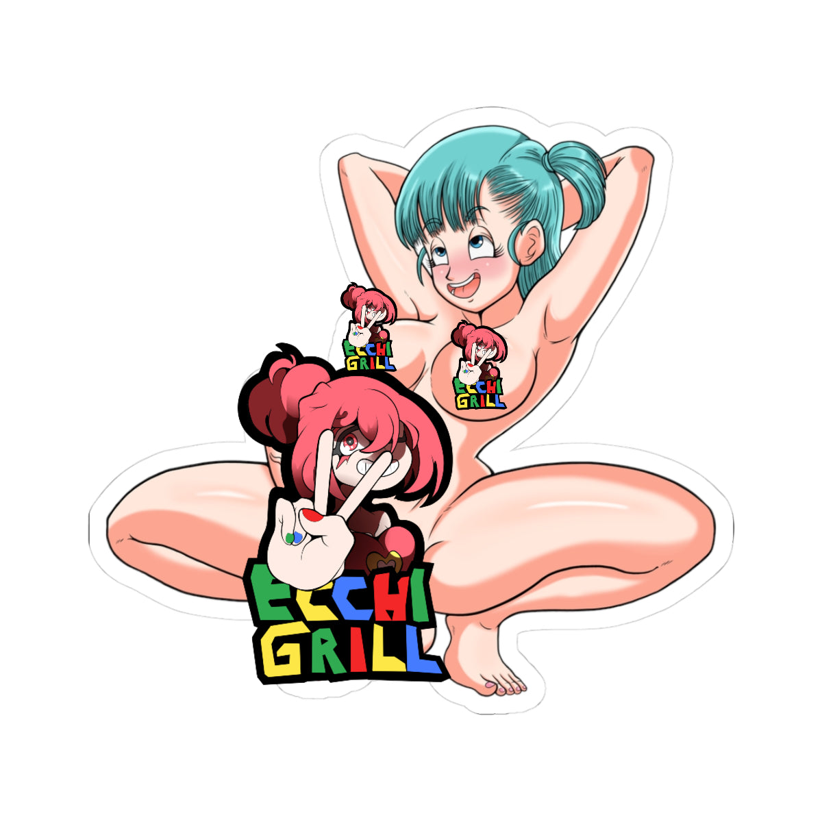 Futanari Huge Cock Squat - Teal Hair Futa Slut Thicc Thighs - NSFW Adult Anime Sticker