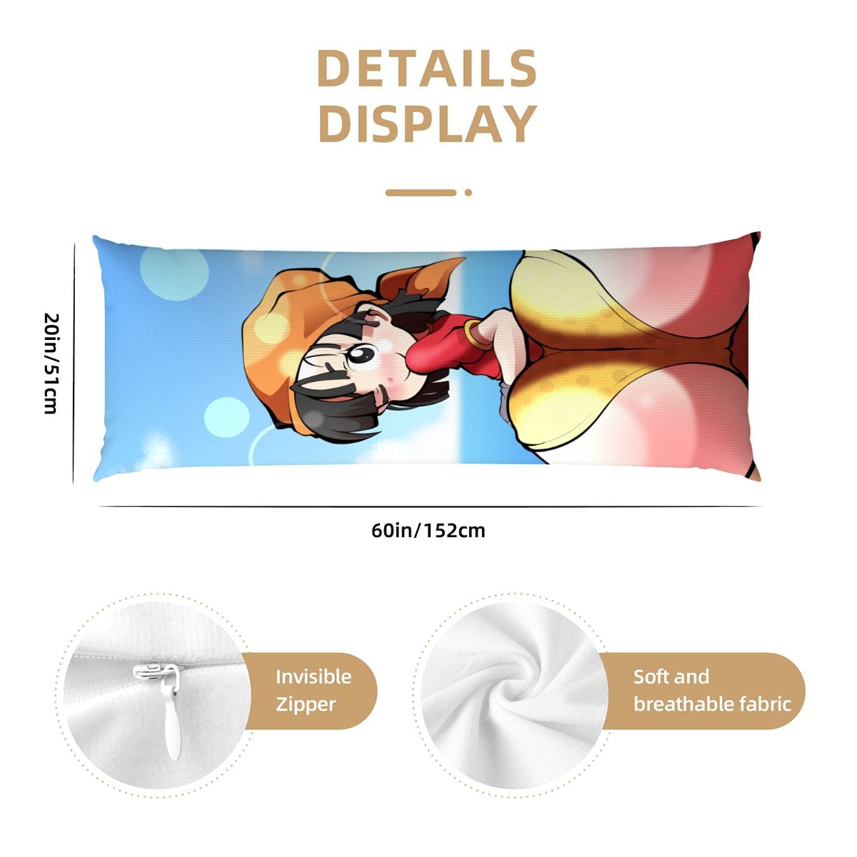 Body Pillow Cover 20"x54" Booty Beach Yellow Thong