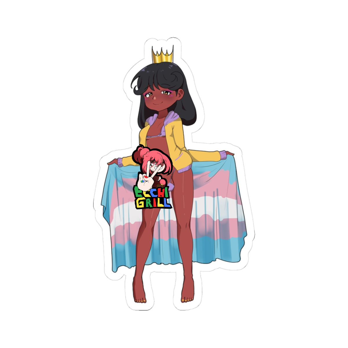 Ebony Futa Princess Flashes Bulging Panties Under Trans Flag Cape - NSFW Adult Anime Sticker