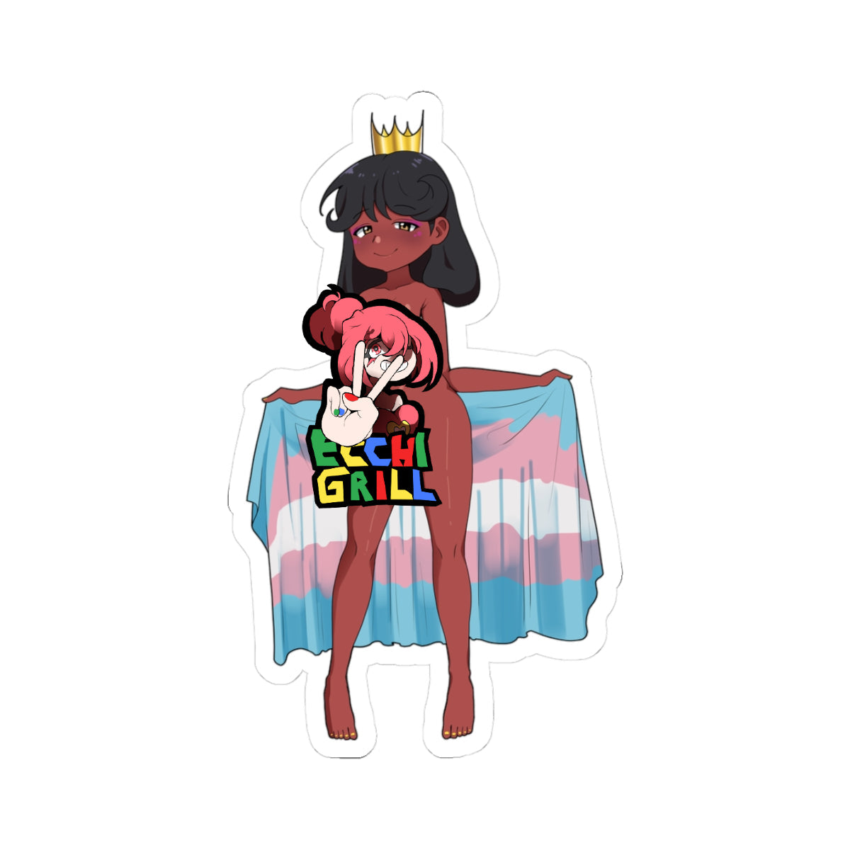 Ebony Futa Queen Goes Fully Nude - Huge Erect Cock Exposed with Trans Pride Cape - NSFW Adult Anime Sticker