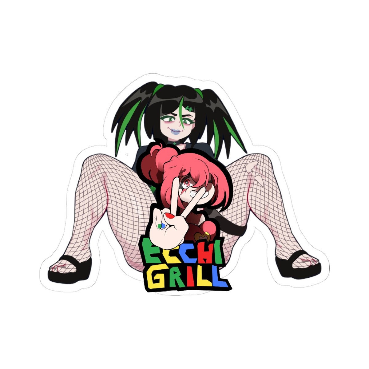 Futanari Goth Hentai Spreads in Fishnets - Huge Veiny Cock and Swollen Balls Begging for Cumshot - NSFW Adult Anime Sticker