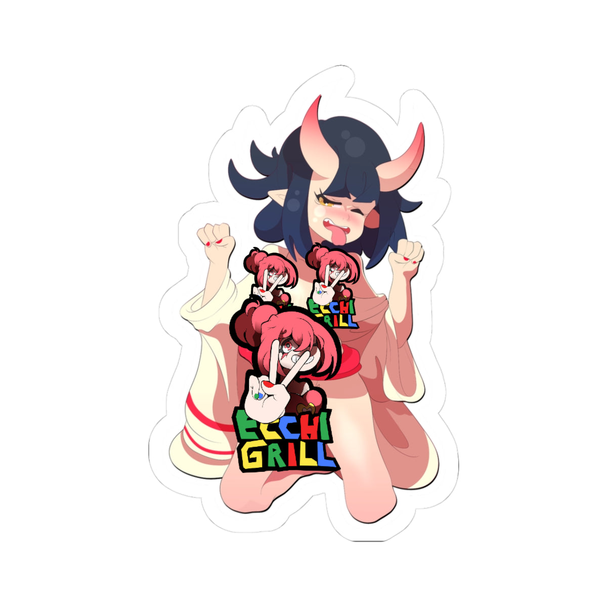 Horny Futanari Oni Miko Ahegao Big Tits Erect Cock Blushing Nude Kneeling Hentai Shemale Dickgirl - NSFW Adult Anime Sticker