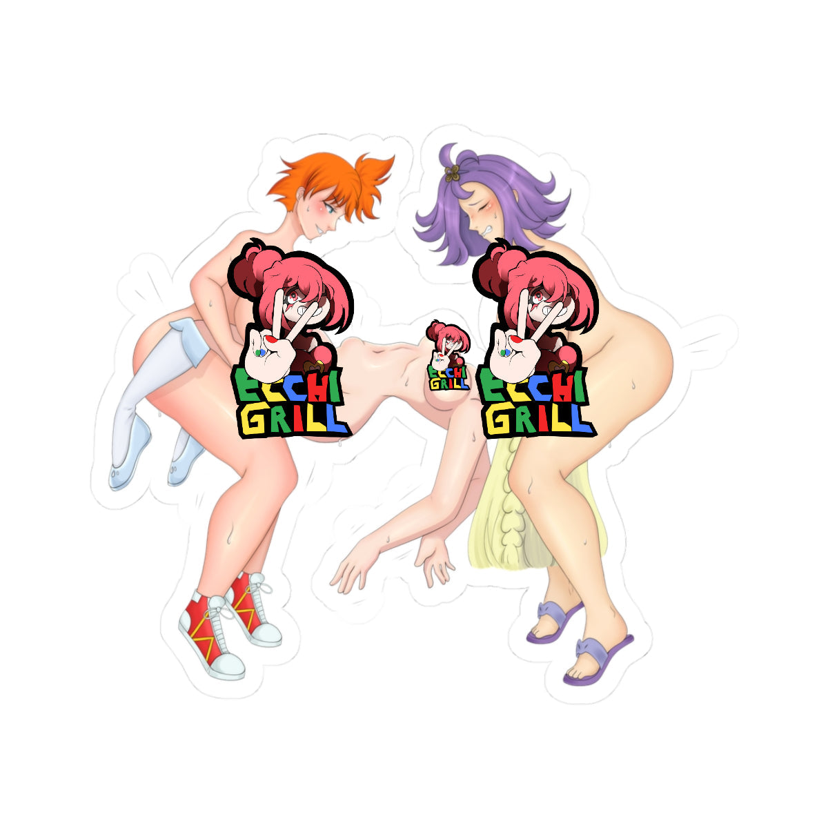 Busty Futanari Threesome Double Penetration - Huge Futa Cocks Stuffing Tight Holes - NSFW Adult Anime Sticker