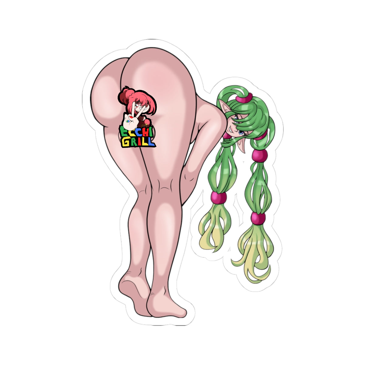 Green-Haired Elf Futanari Hentai - Massive Ass Bend Over Huge Balls Tease - NSFW Adult Anime Sticker