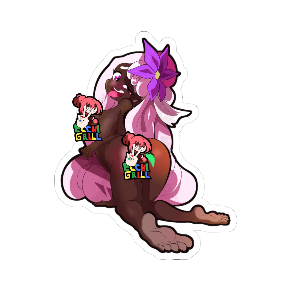 Kinky Ebony Hentai Waifu Anal Vore Insertion White Hair Purple Flower Ahegao Ass Devour Green Leaf Prey Bare - NSFW Adult Anime Sticker
