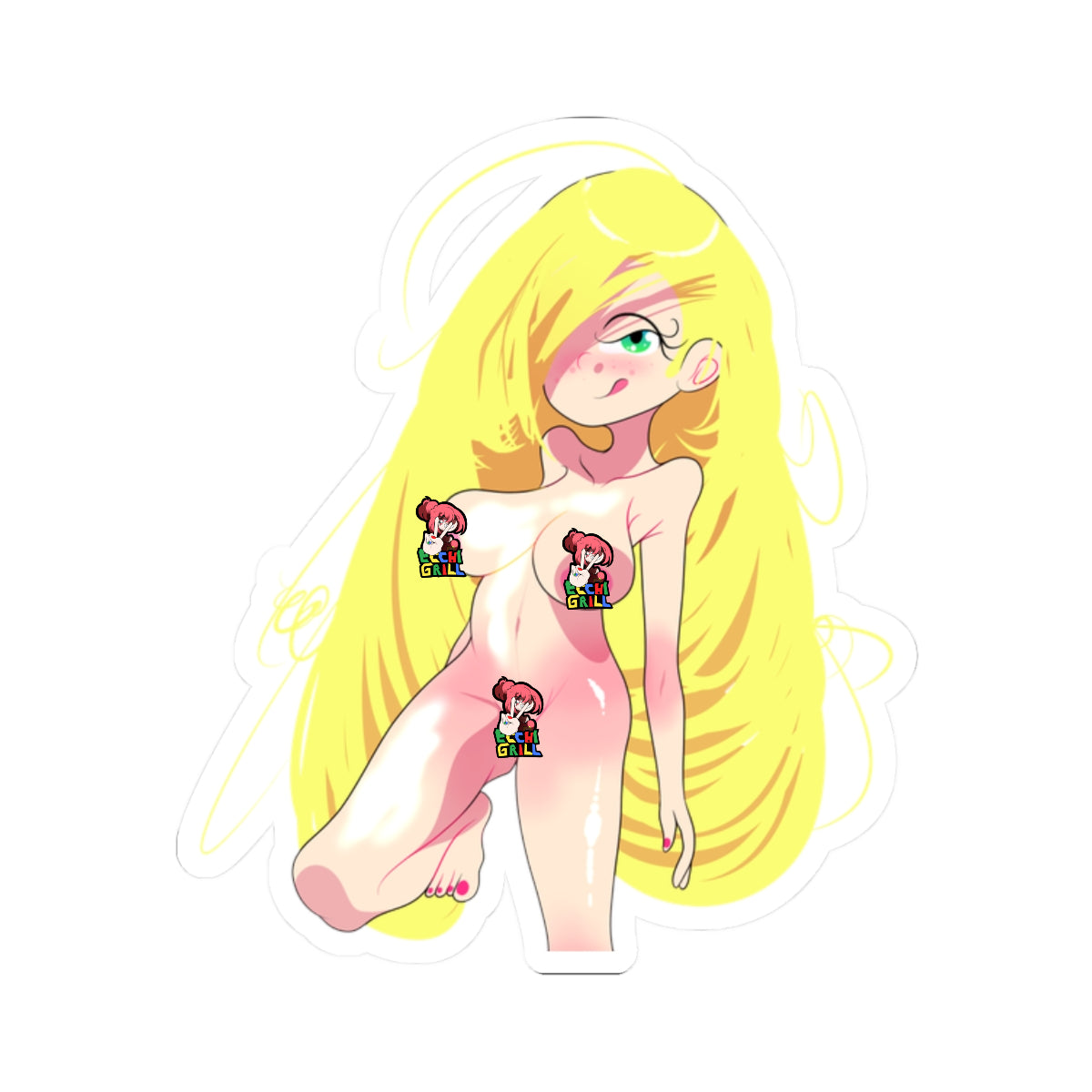 Kiss-Cut Sticker — Cute Blonde Anime Girl (Nude Illustration)