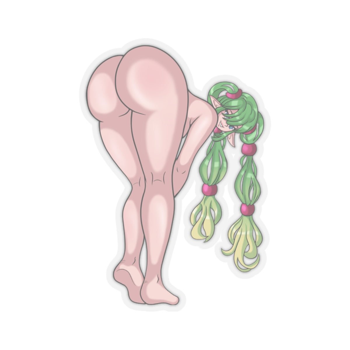 Bendy Green-Haired Elf Booty Character Sticker