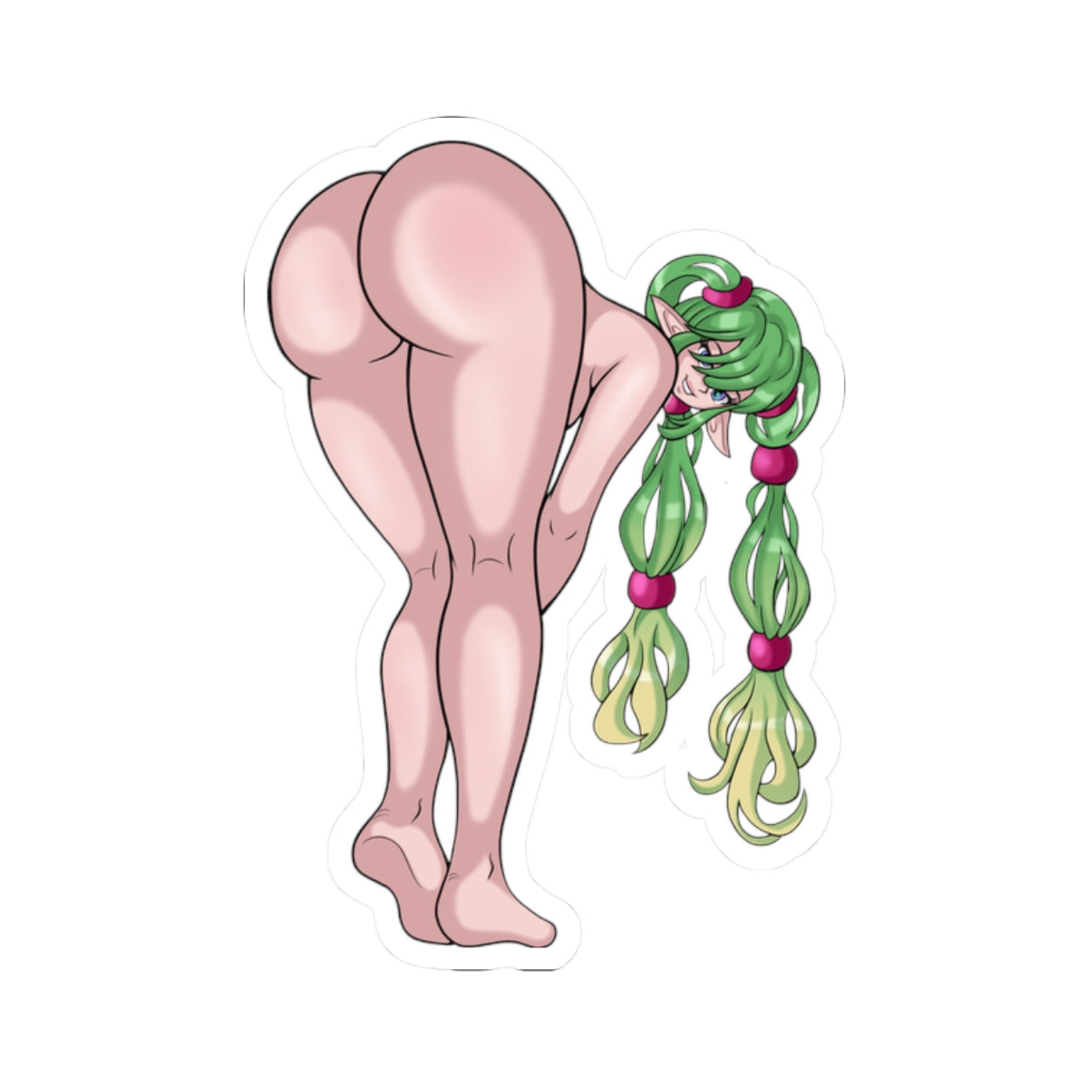 Bendy Green-Haired Elf Booty Character Sticker