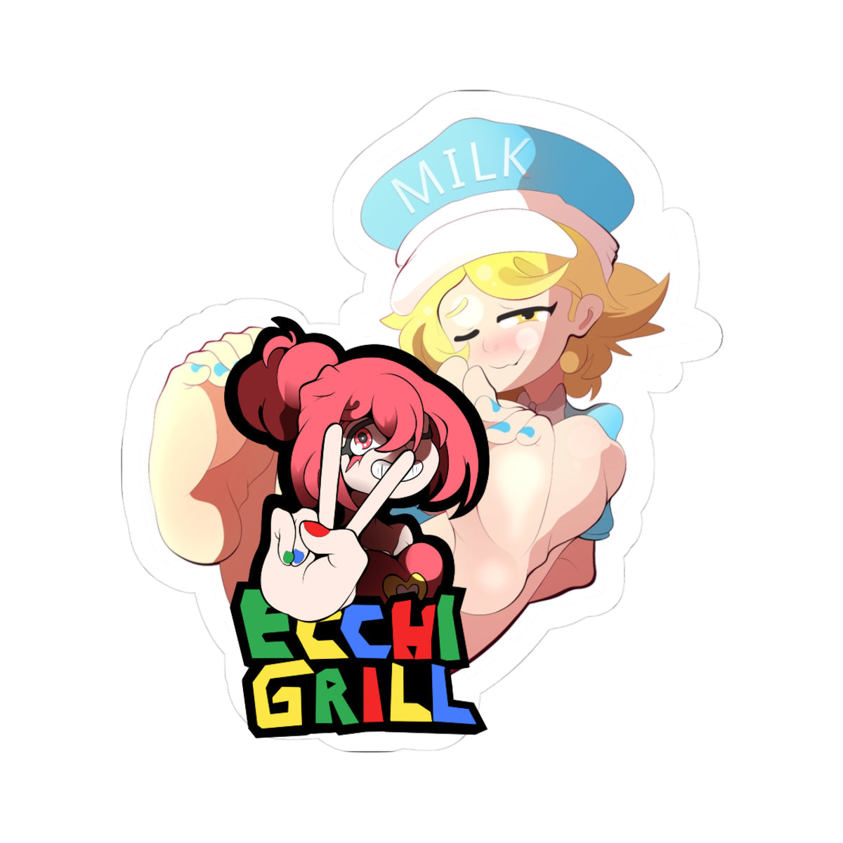 Busty Milkwoman Trans Hentai Sticker Blonde Hair Yellow Eyes Footjob Self-Suck Blue Nails - NSFW Adult Anime Sticker