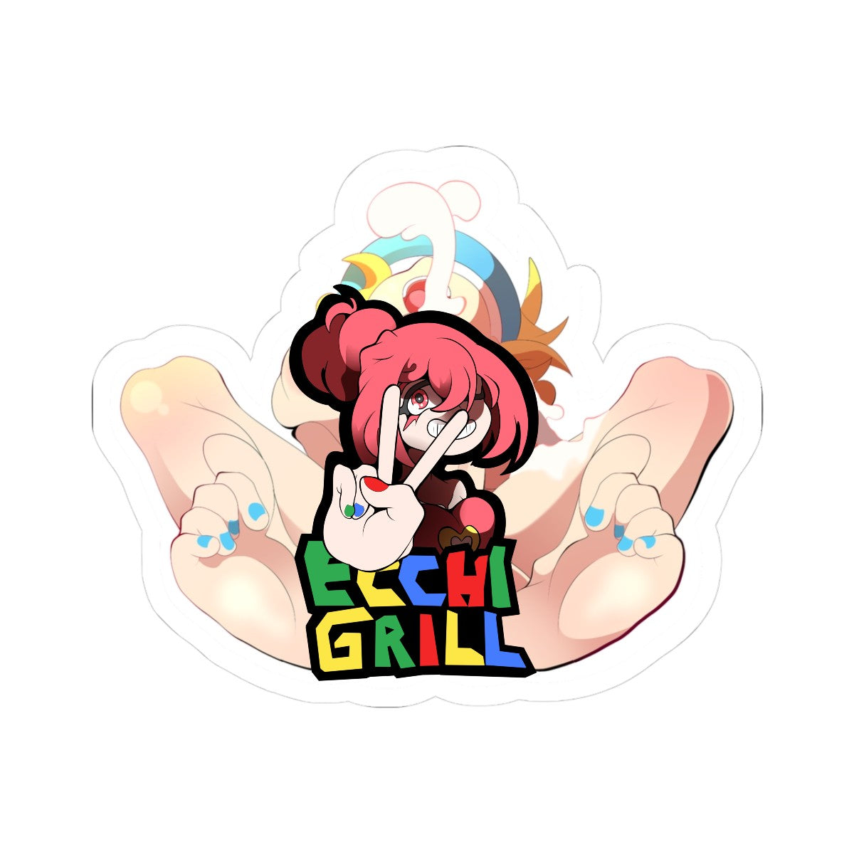 Horny Milkwoman Futanari Hentai Sticker Squirting Masturbation Blue Nails Bare Soles Cum Gush - NSFW Adult Anime Sticker