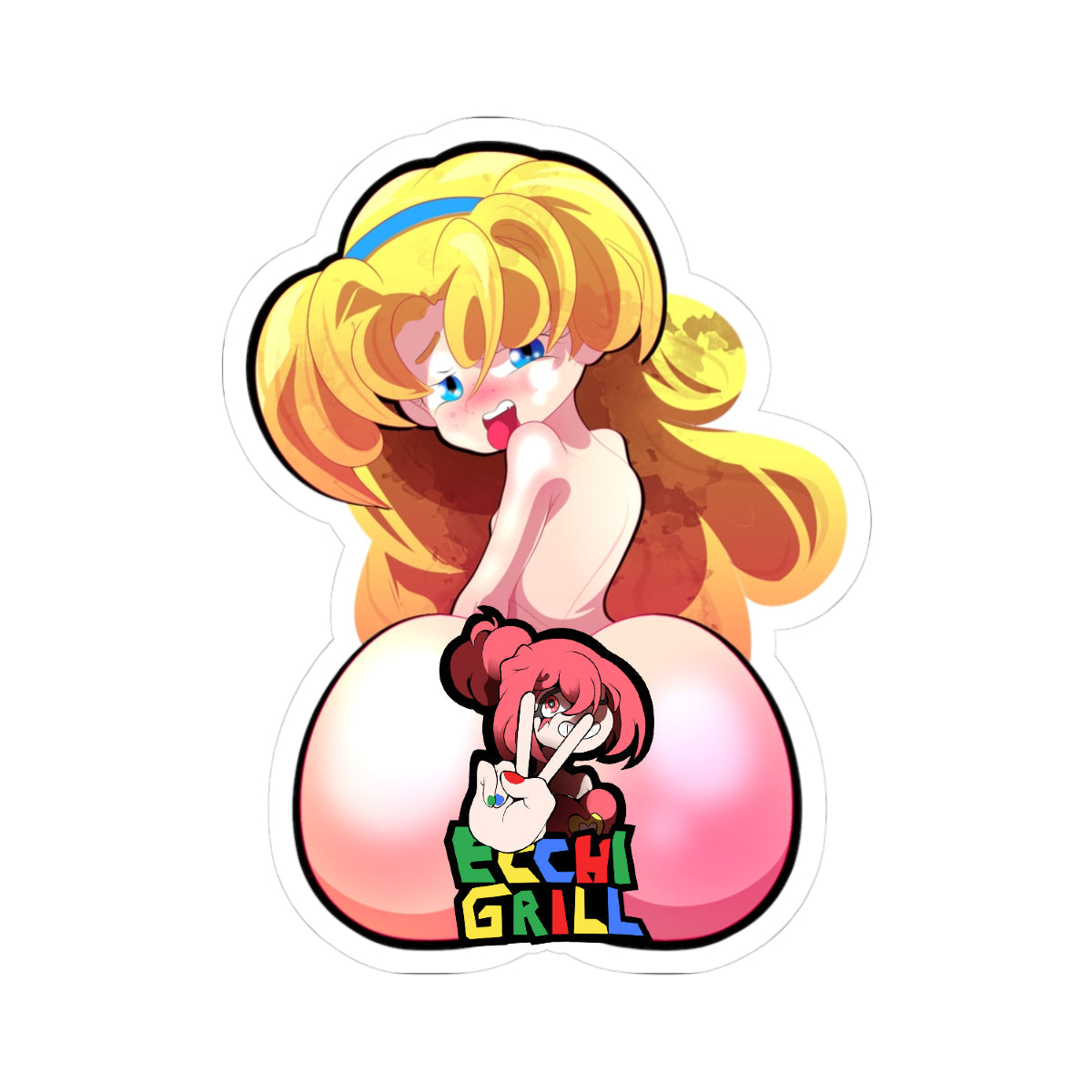 Nude Blonde ロリコン Reverse Assjob - Tiny Bald Cunny & Thicc Cheeks Grinding Your Cock Raw - NSFW Adult Anime Sticker
