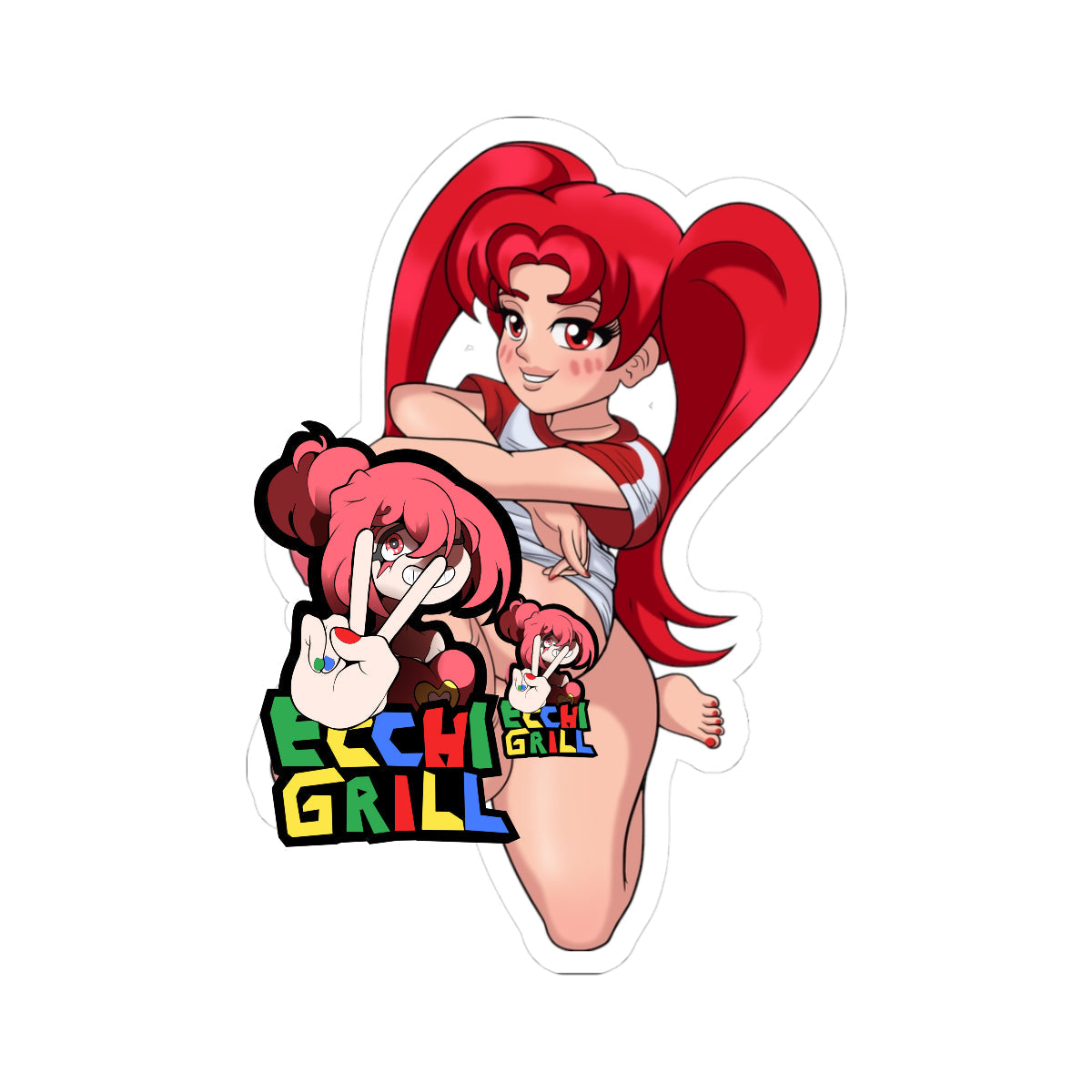 Redhead Ponytail Futanari Hentai - Cheerleader Pulling Down Panties Massive Cock Reveal - NSFW Adult Anime Sticker