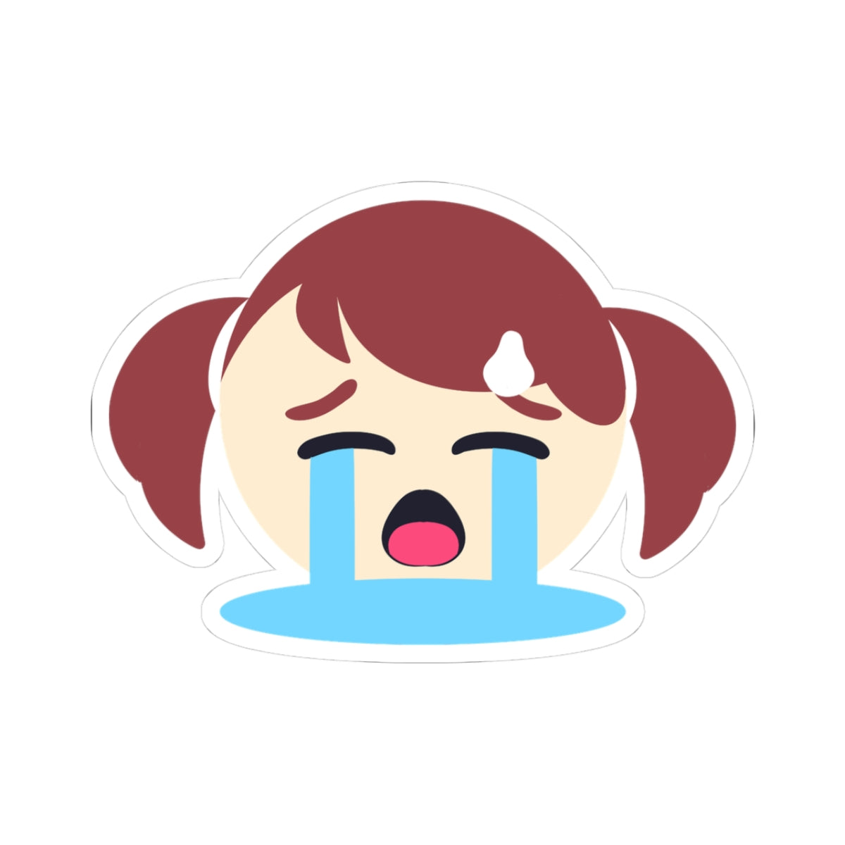Cute anime schoolgirl with brown twin ponytails in sailor uniform, eyes wide with tears streaming down her flushed face, mouth stretched around a thick penis in intense deepthroat action before breaking into heavy sobbing.